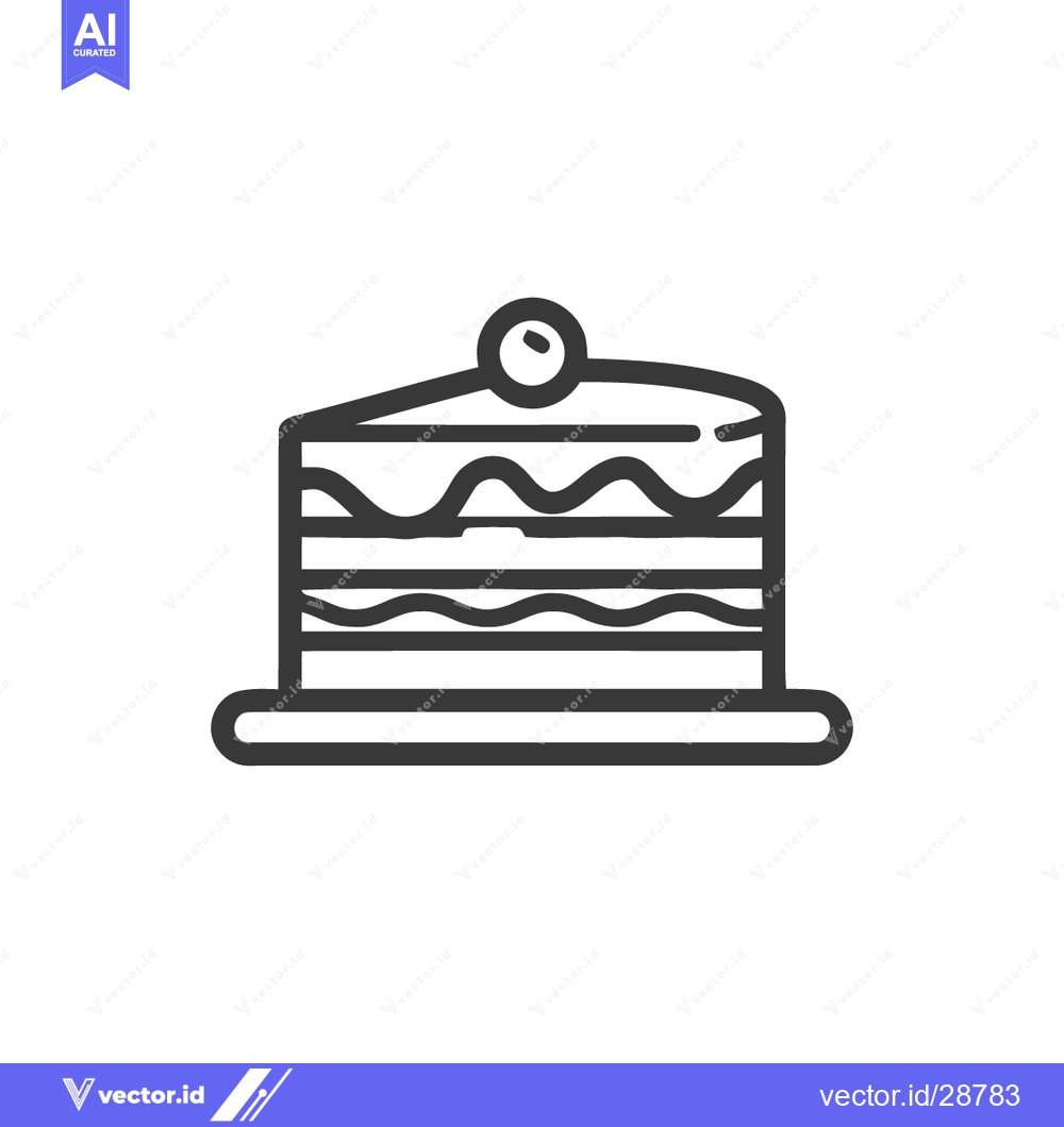 Premium Vector dari Minimalist Cake Slice Icon with Cherry Topping and Layered Design