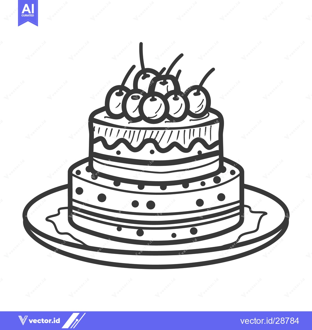 Premium Vector dari A two tiered cake decorated with cherries on a plate