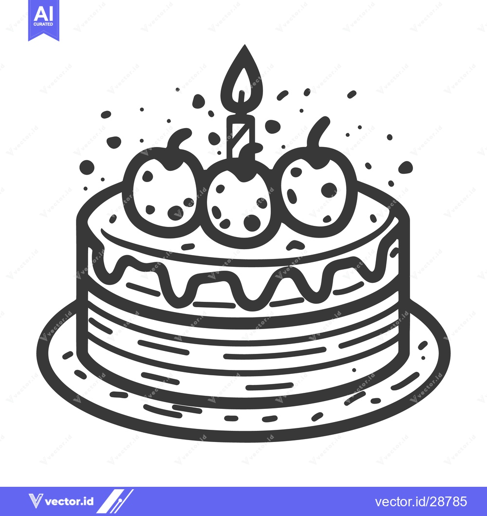 Premium Vector dari A decorated birthday cake with a single burning candle on top