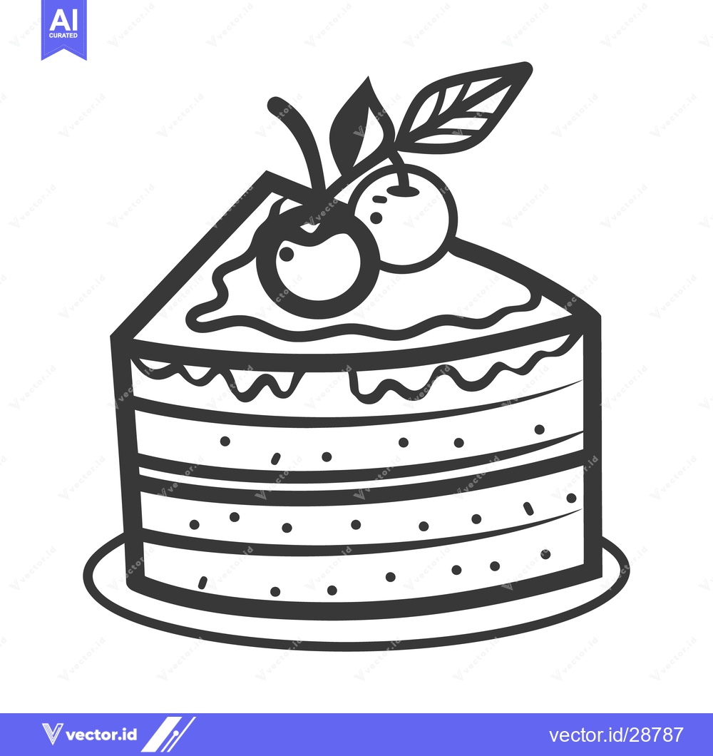Premium Vector dari A black and white illustration of a slice of cake with cherries