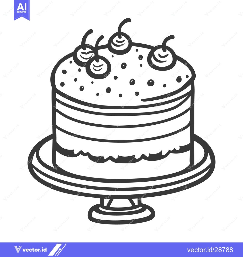 Premium Vector dari A layered round cake with cherries on top of it
