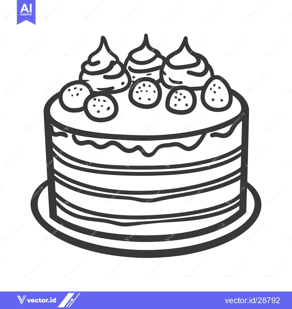 Premium Vector dari A layered round cake with frosting and small decorations on top