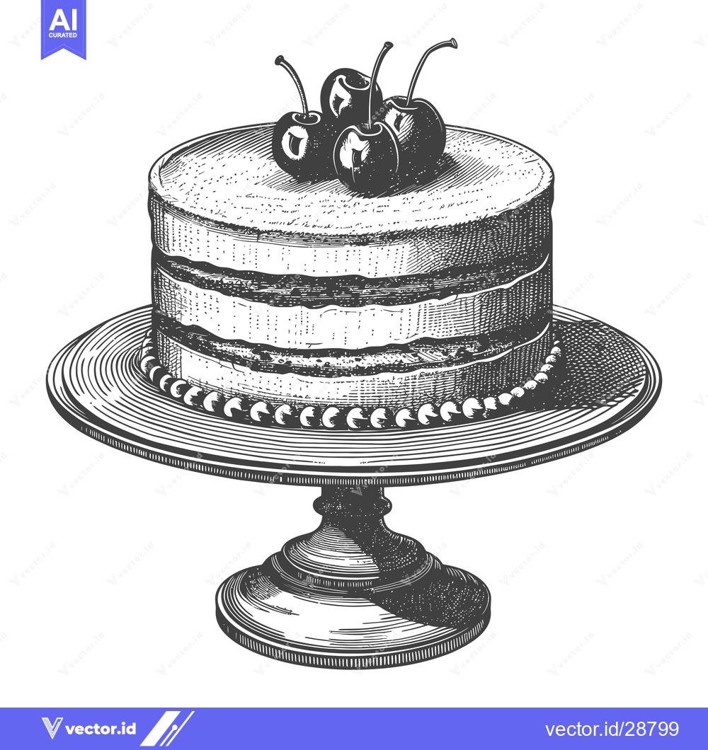 Premium Vector dari Delicious layered cake with cherries on a cake stand