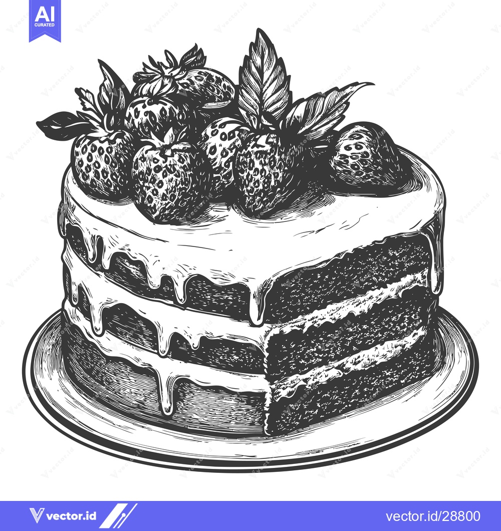 Premium Vector dari Strawberry Topped Layered Cake Delicious Dessert