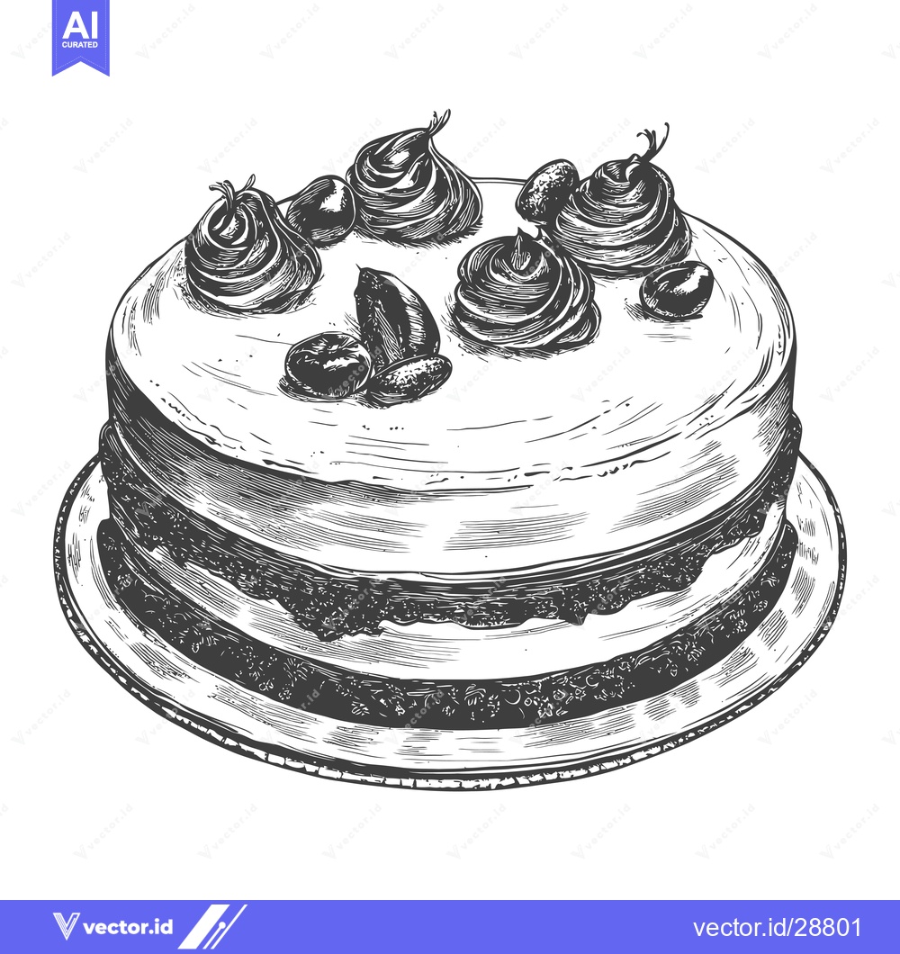 Premium Vector of Delicious Layered Cake With Cream And Berries