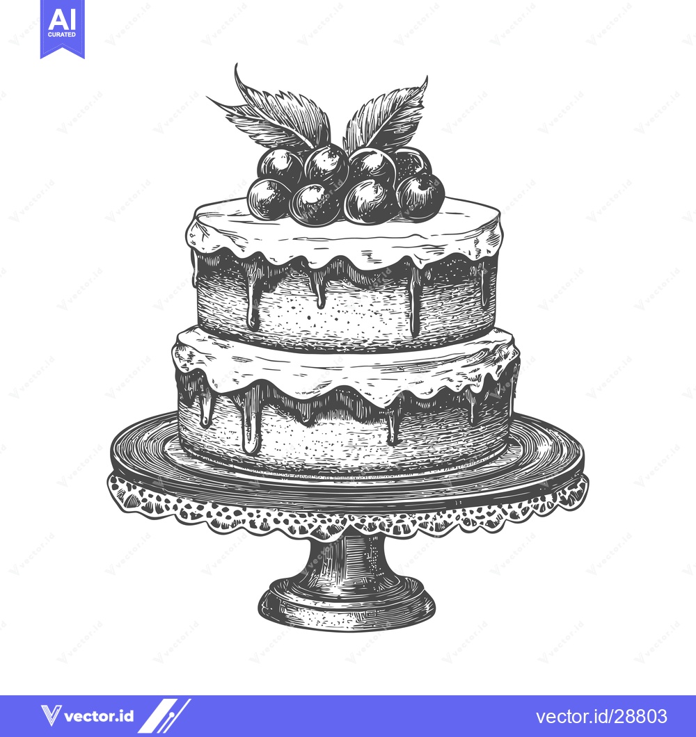 Premium Vector dari Two Tiered Cake With Berries And Icing On A Stand