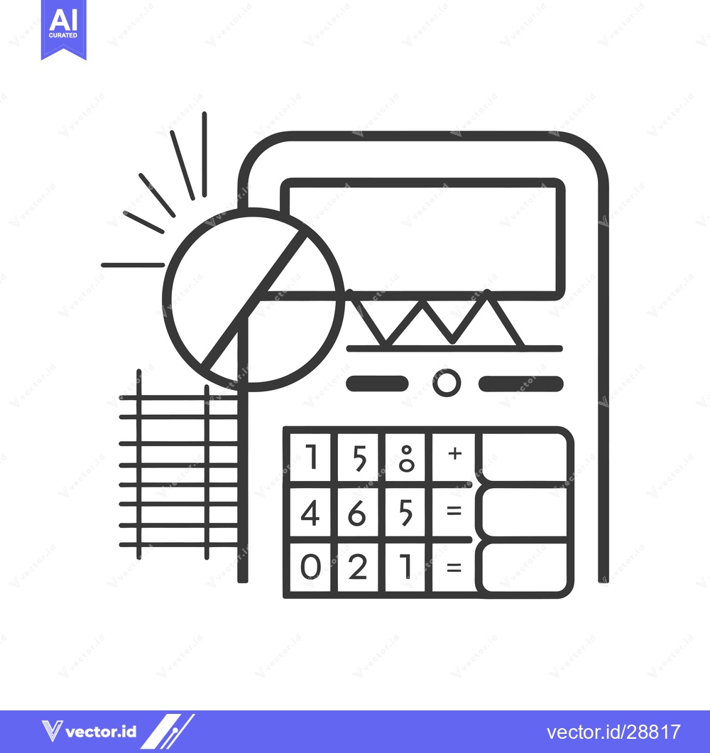 Premium Vector dari Calculator with Pie Chart, Graph, and Grid