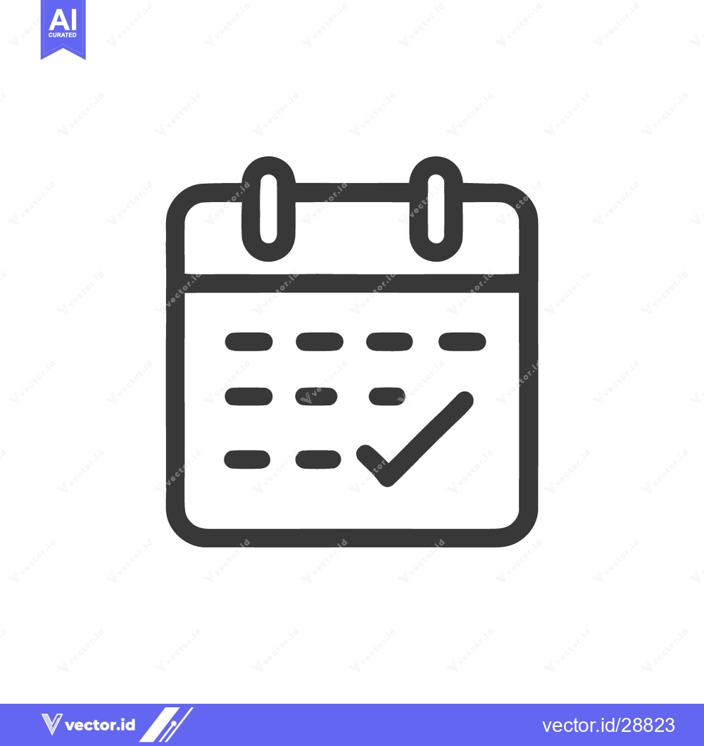 Premium Vector dari Minimalist Calendar Icon with Checkmark, Dark Gray on White Background