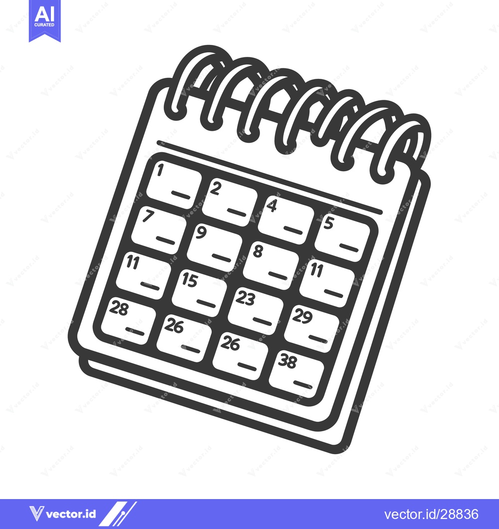 Premium Vector dari A simple lined calendar with numbered days and spiral binding