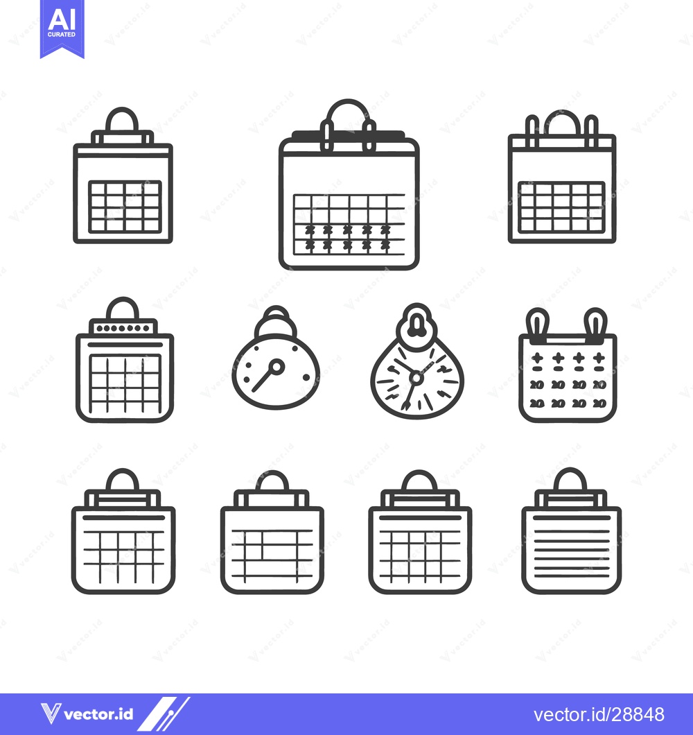Premium Vector dari Collection of various calendar and clock icons presented in black outl