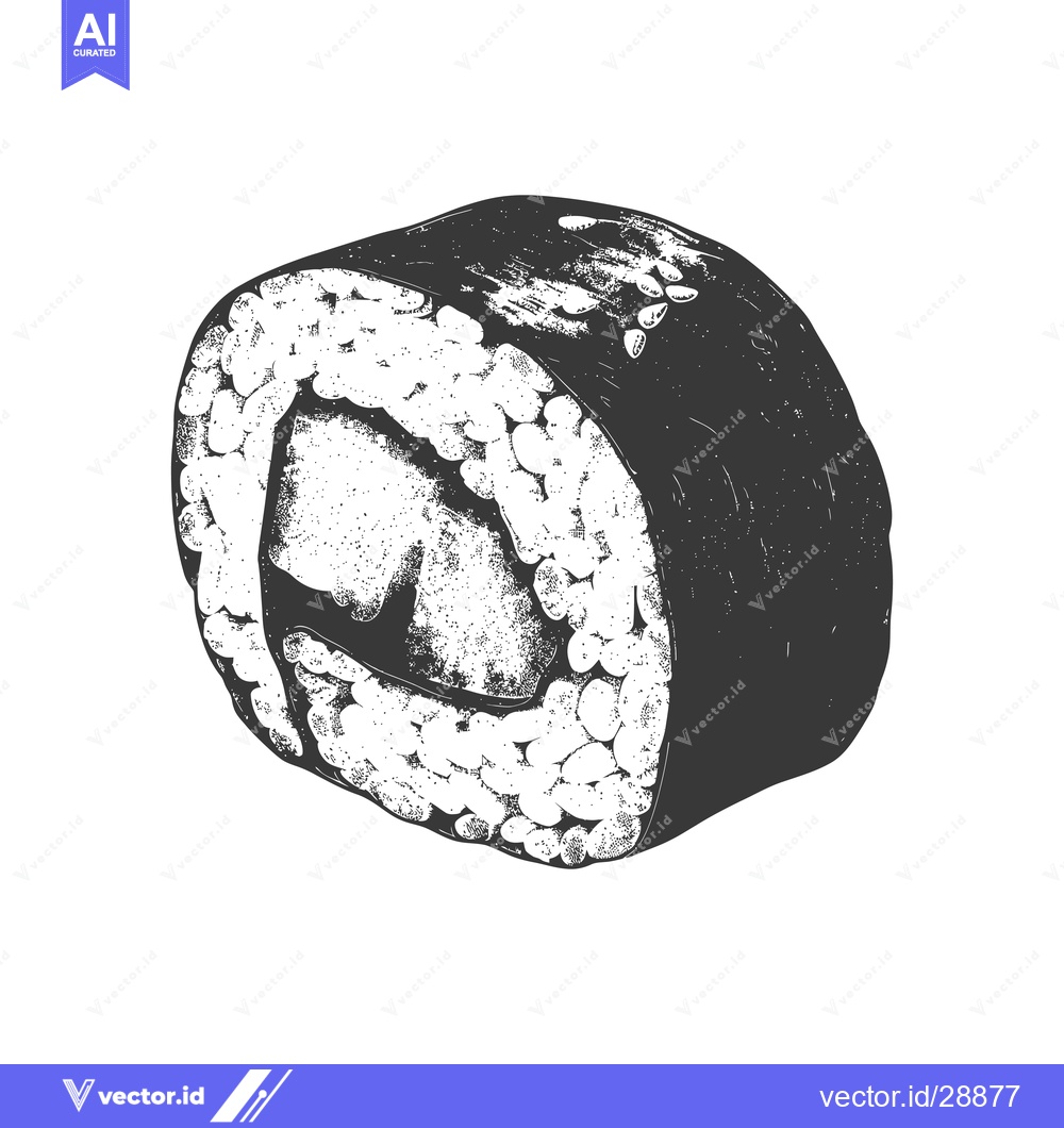 Premium Vector of A Single Sushi Roll Illustration in Black and White