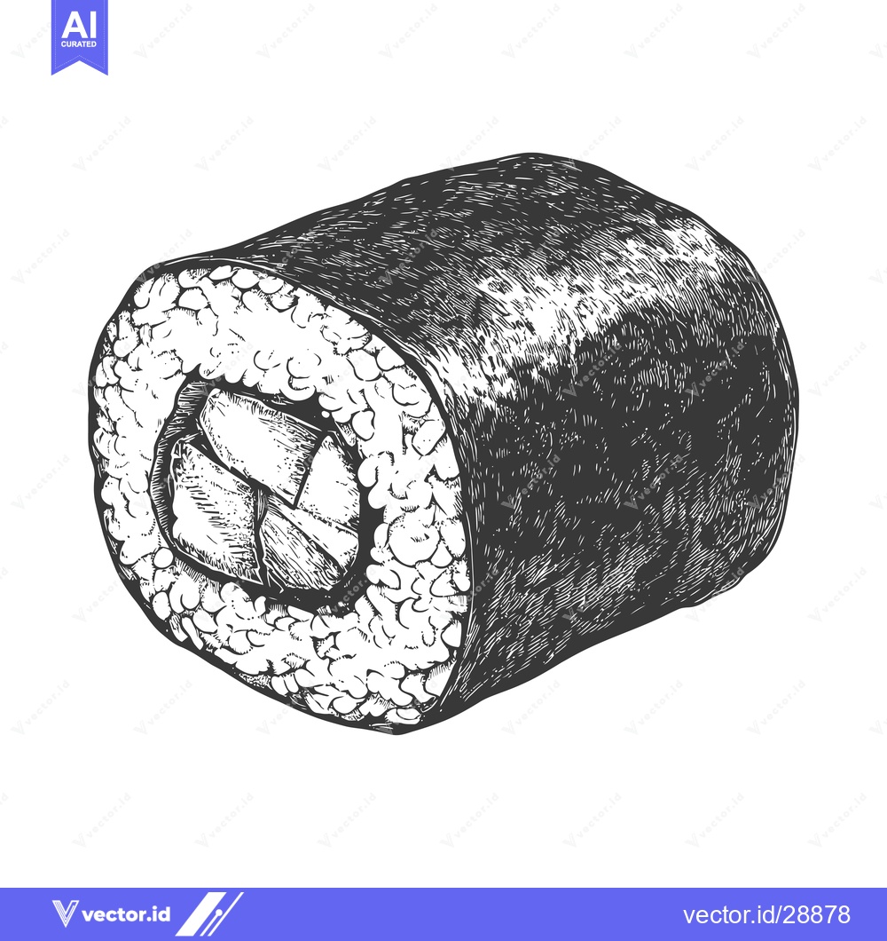Premium Vector of Hand Drawn Illustration Of A Single Sushi Roll