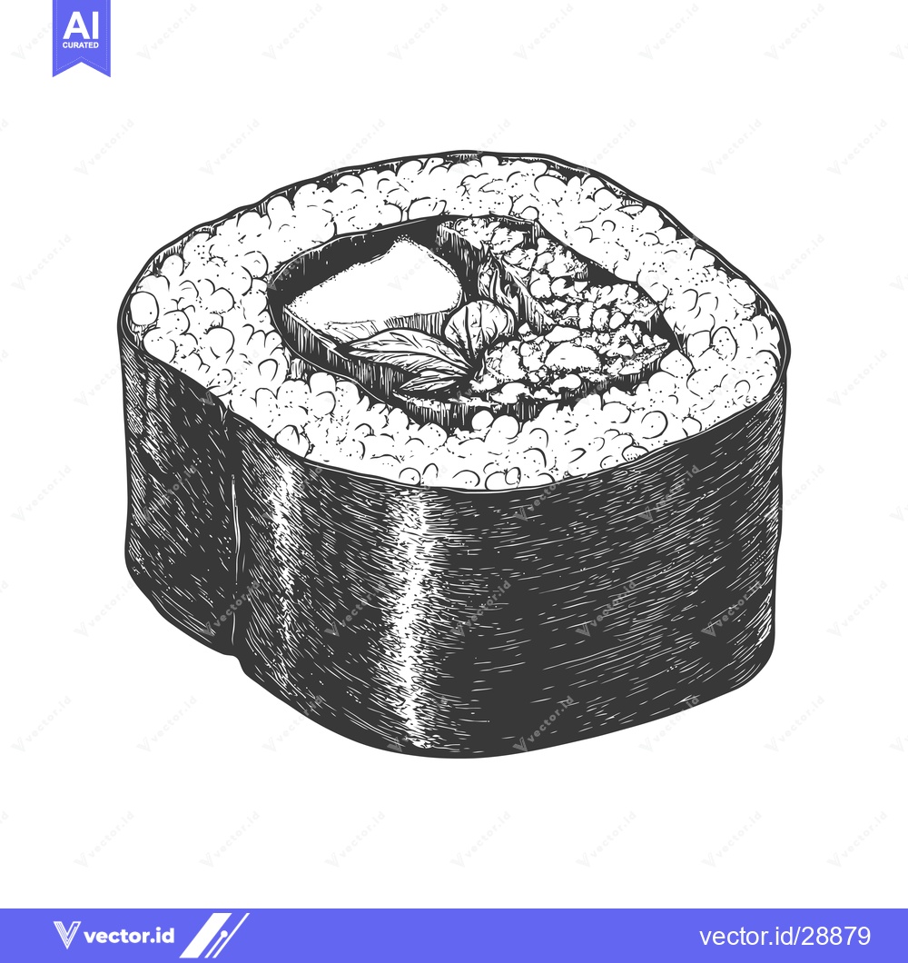 Premium Vector dari A Detailed Drawing of a Single Sushi Roll