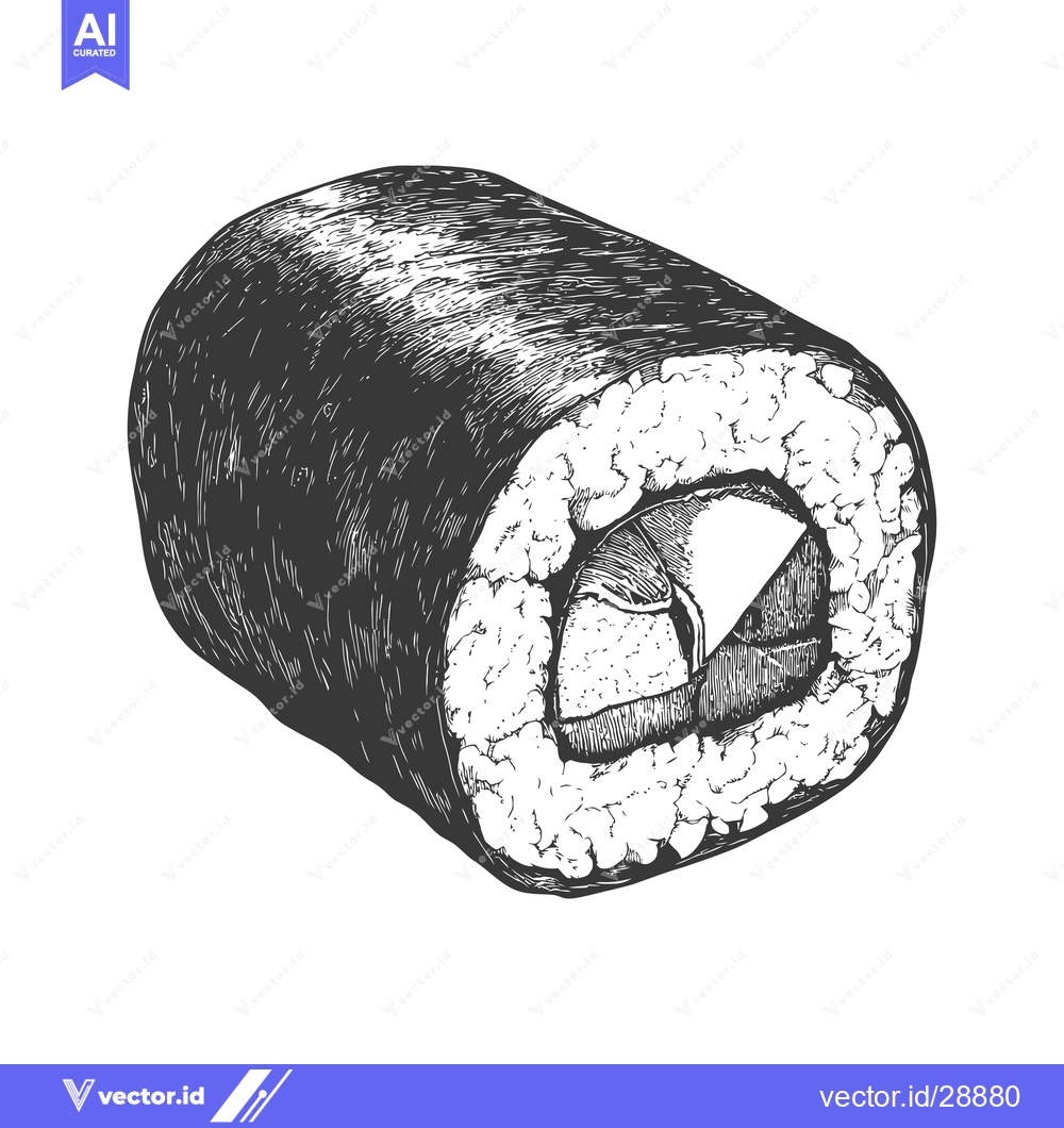 Premium Vector dari A detailed drawing of a single sushi roll