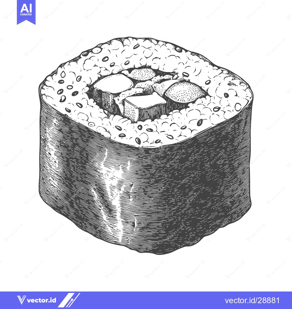 Premium Vector dari A Detailed Drawing Of A Single Sushi Roll