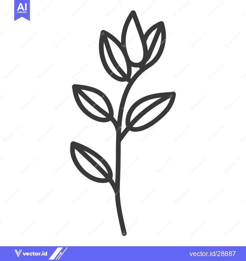 Premium Vector dari Simple black and white line art drawing of a plant stem