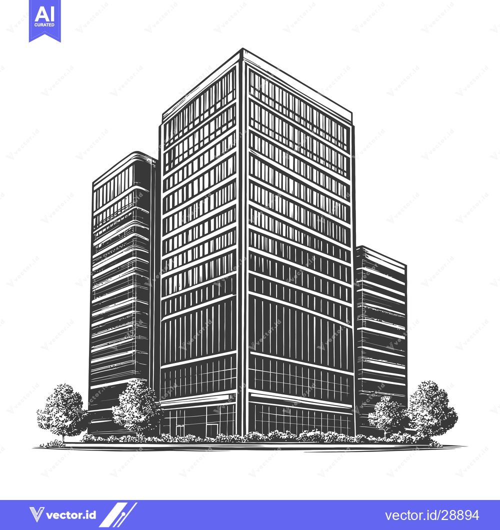 Premium Vector dari Modern Cityscape Sketch Showing Three Tall Buildings