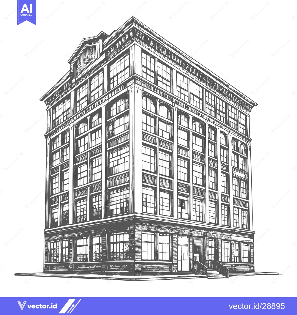 Premium Vector of A Detailed Drawing Of A Grand Multi Story Building