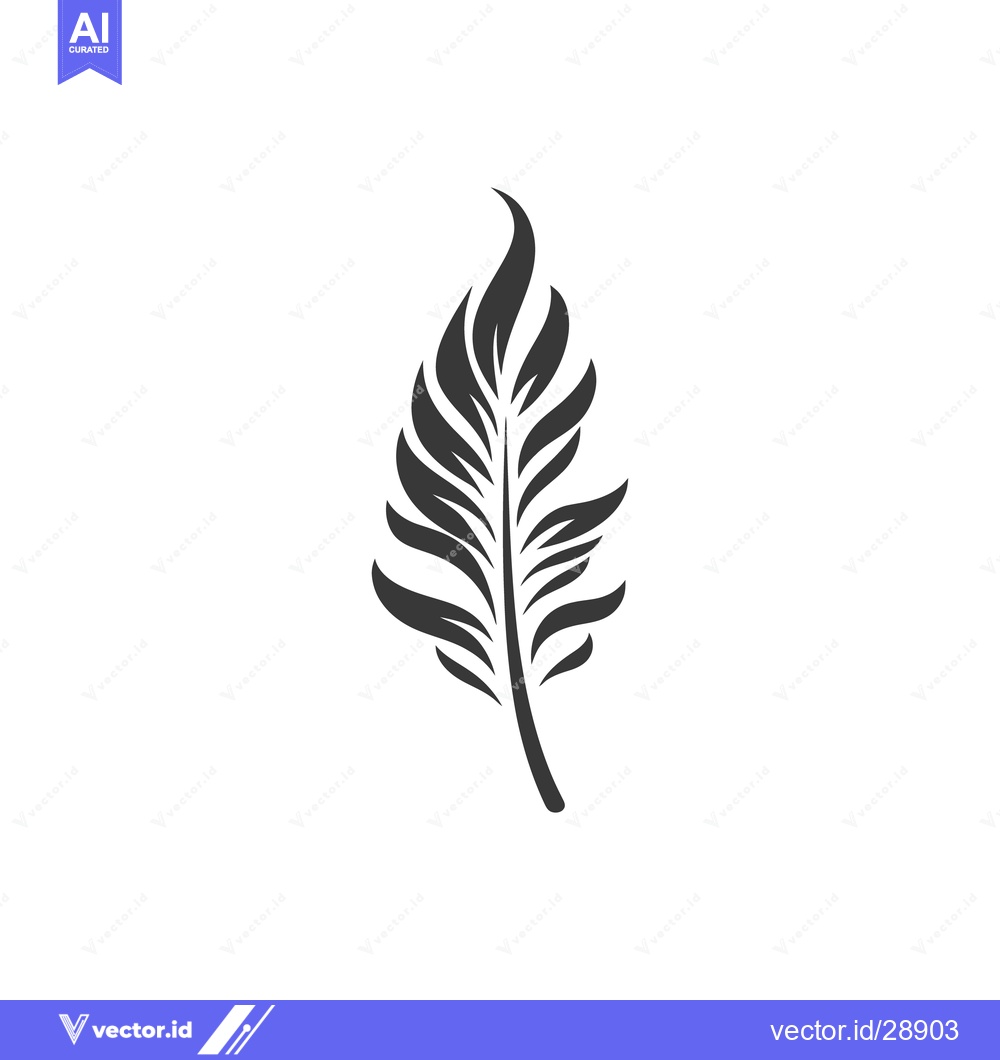 Premium Vector dari A stylized black feather floats against a stark white background
