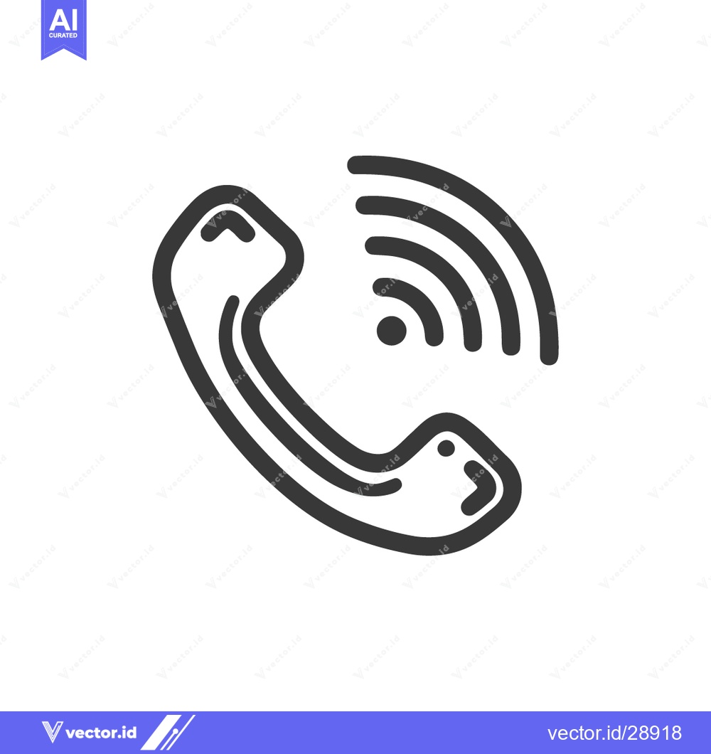 Premium Vector of Phone Handset Icon with Signal Waves, Minimalist Line Art on White Bac