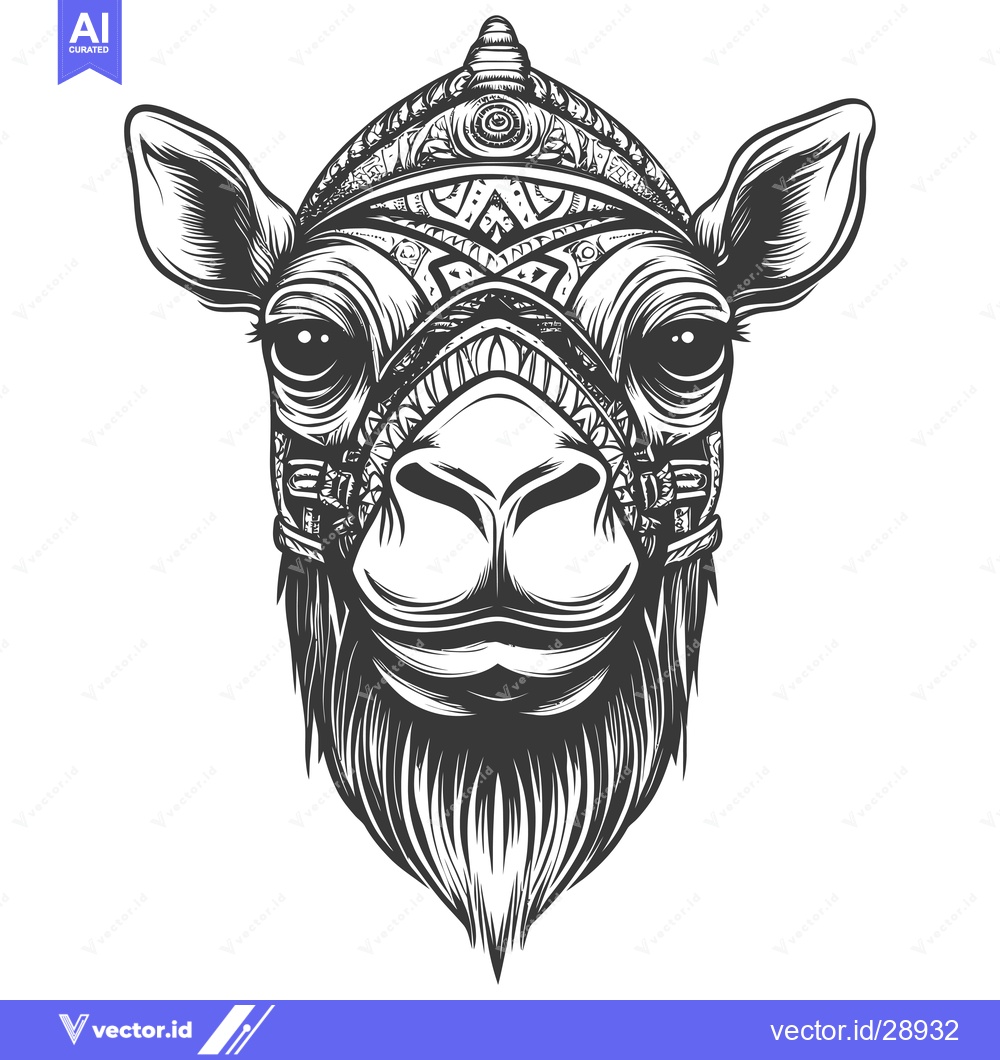 Premium Vector dari Camel Head with Ornamental Headwear