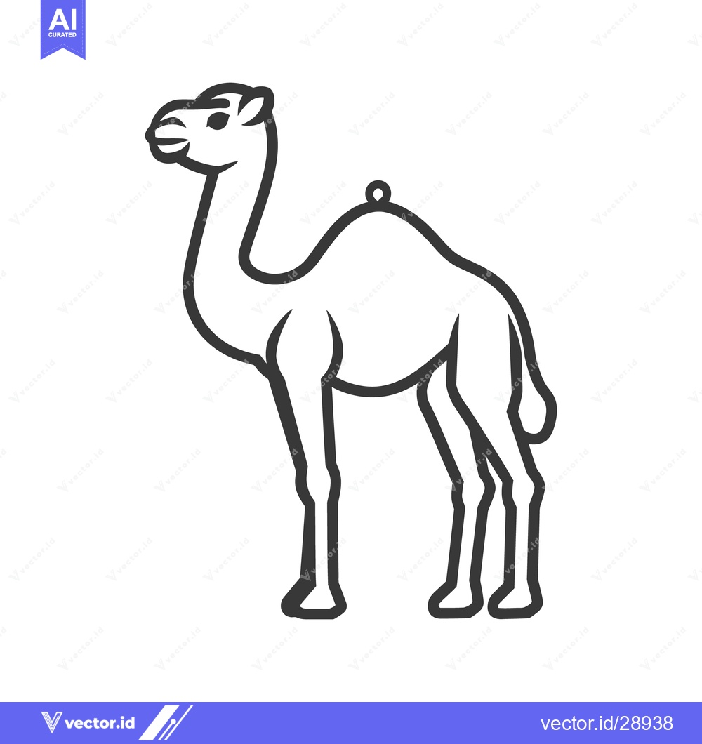 Premium Vector of A simplified black and white outline illustration of a camel standing