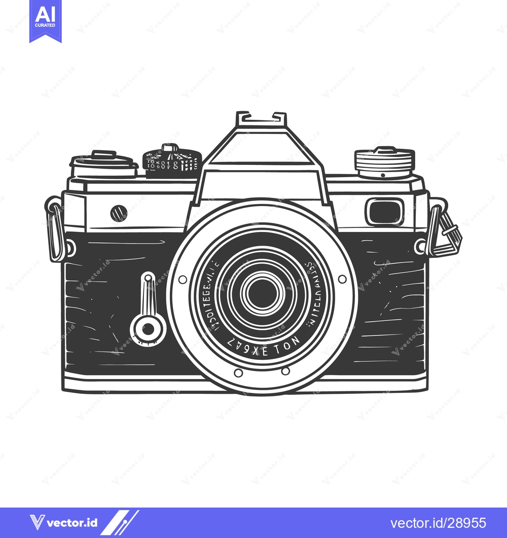 Premium Vector of A stylized black and white illustration of a vintage camera