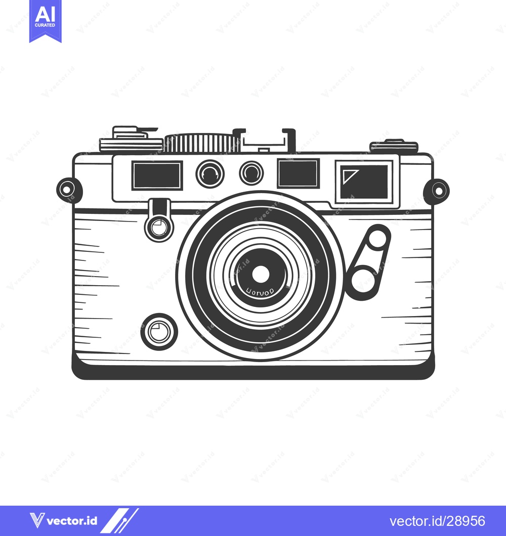 Premium Vector dari A detailed black and white illustration depicting a vintage rangefinde
