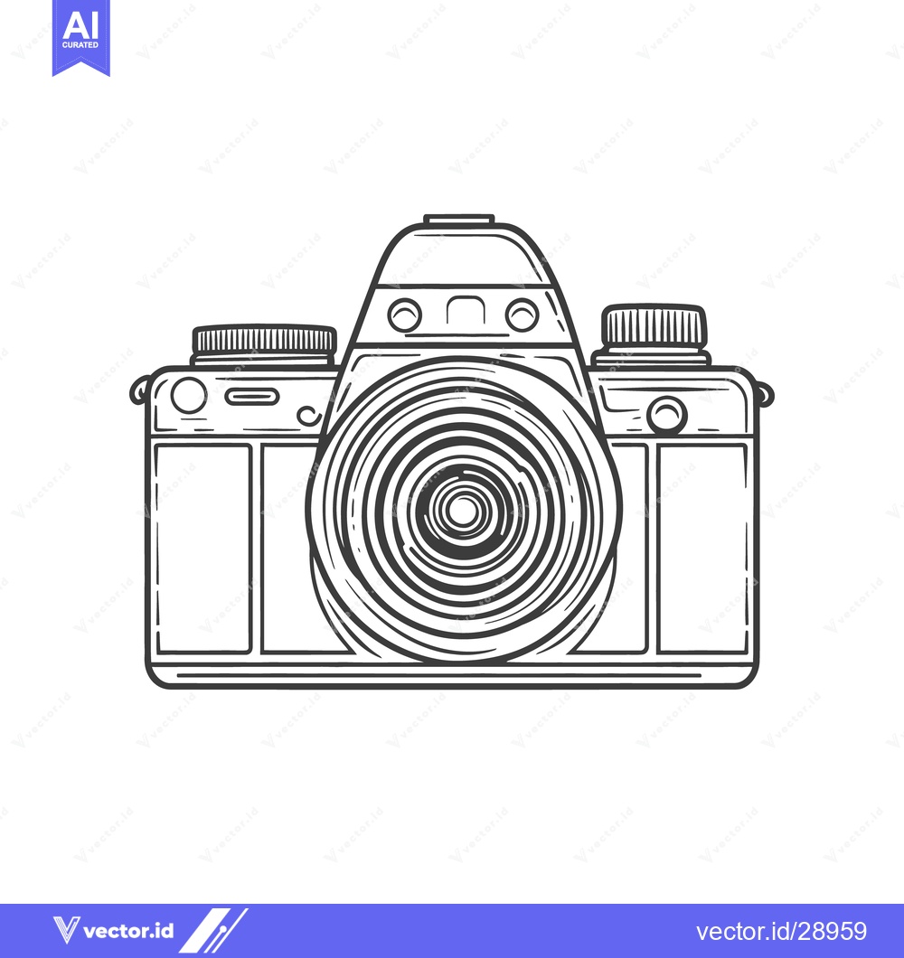 Premium Vector of A simple black and white sketch of a photographic camera