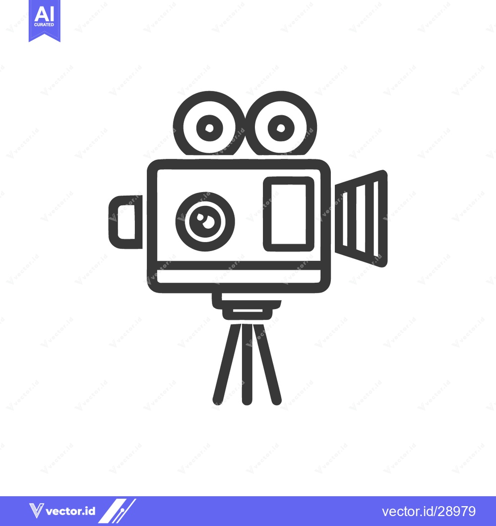 Premium Vector of Vintage Film Camera Icon: Classic Cinema Equipment on Tripod, Minimali