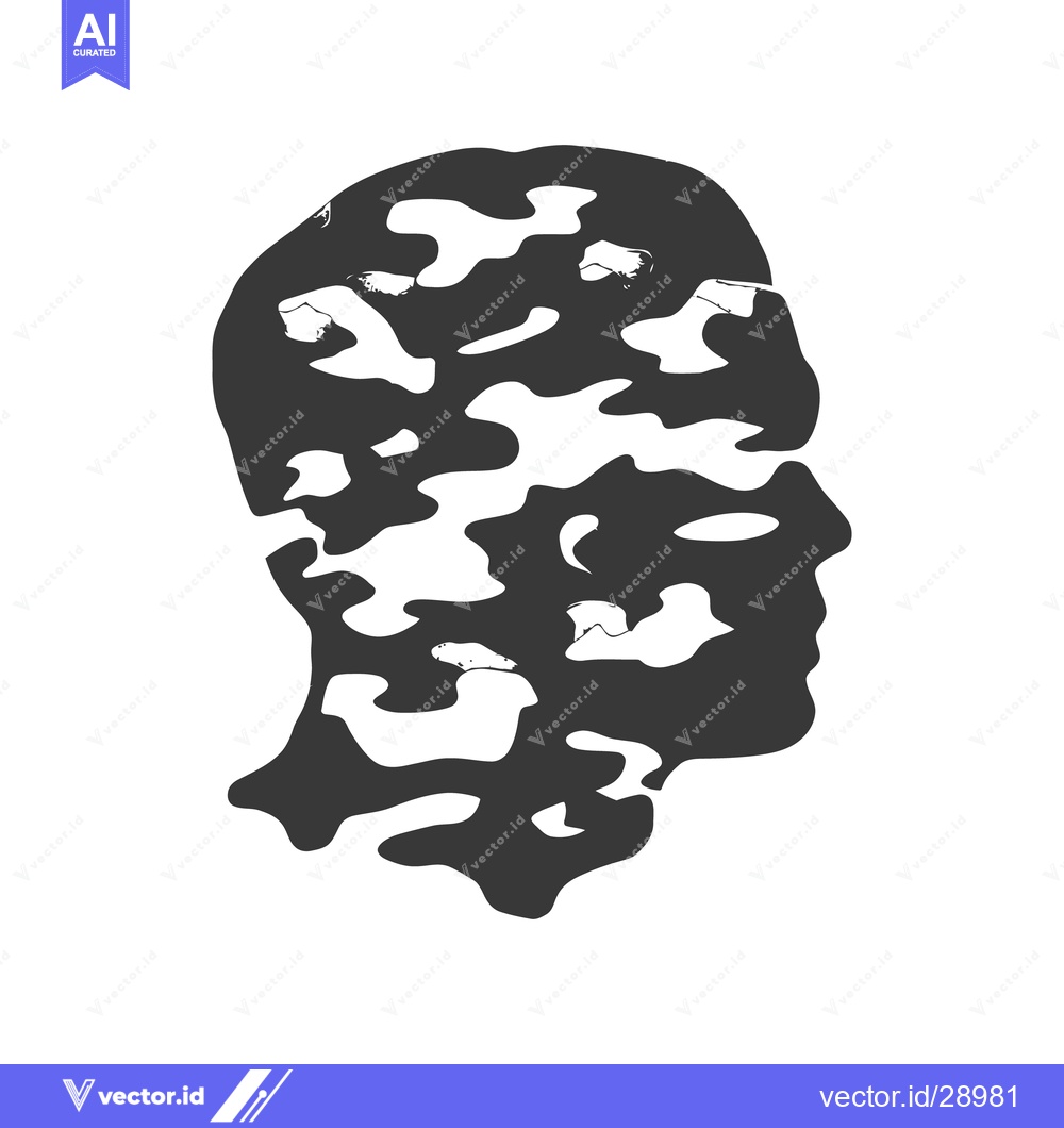 Premium Vector dari A human head silhouette showing a camouflage pattern overlay