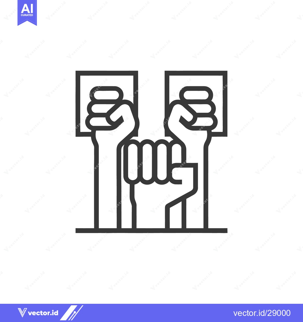 Premium Vector dari Symbolic black and white illustration depicts raised fists and signs