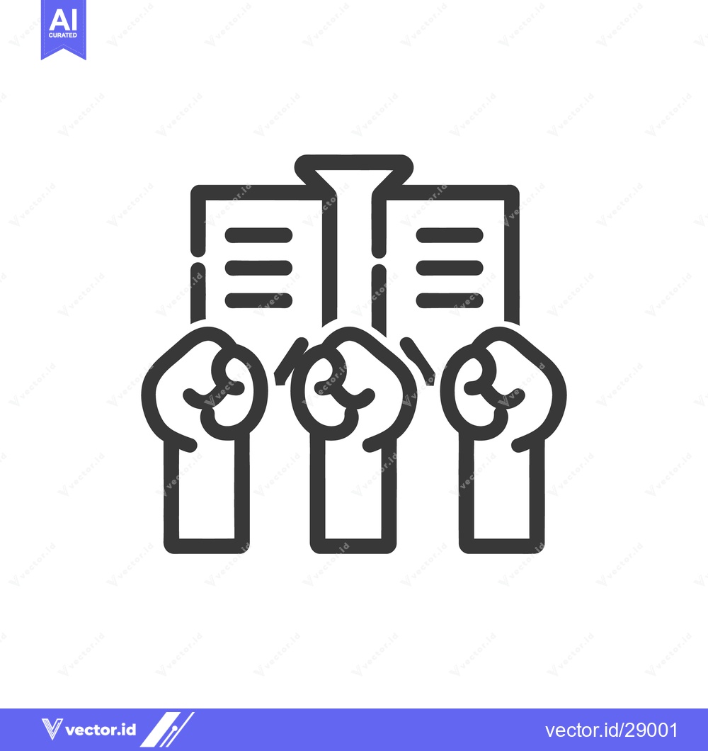 Premium Vector of A graphic illustration showing raised fists with a building behind the