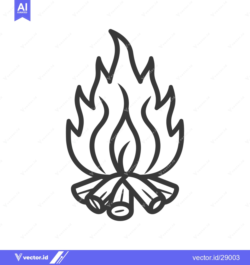 Premium Vector dari Simple black and white depiction of a burning campfire image