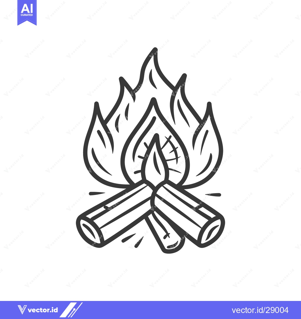 Premium Vector dari A stylized drawing of a burning campfire with wood logs
