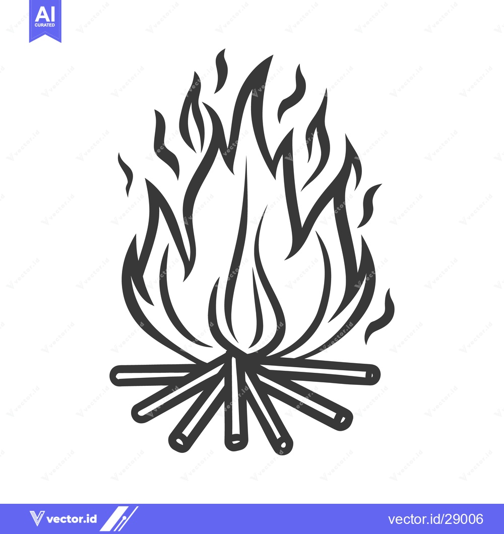 Premium Vector of An illustration depicts burning flames rising from wooden logs