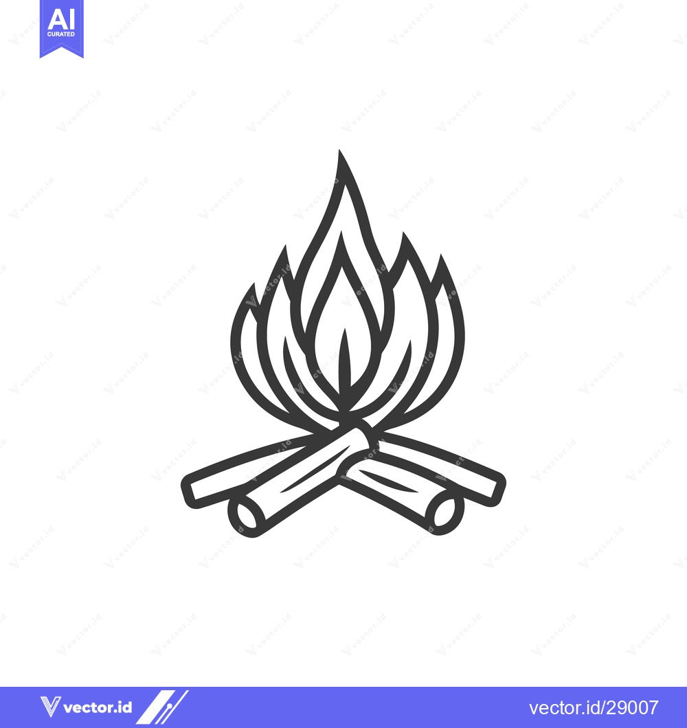 Premium Vector dari A simple line art depiction of a burning campfire