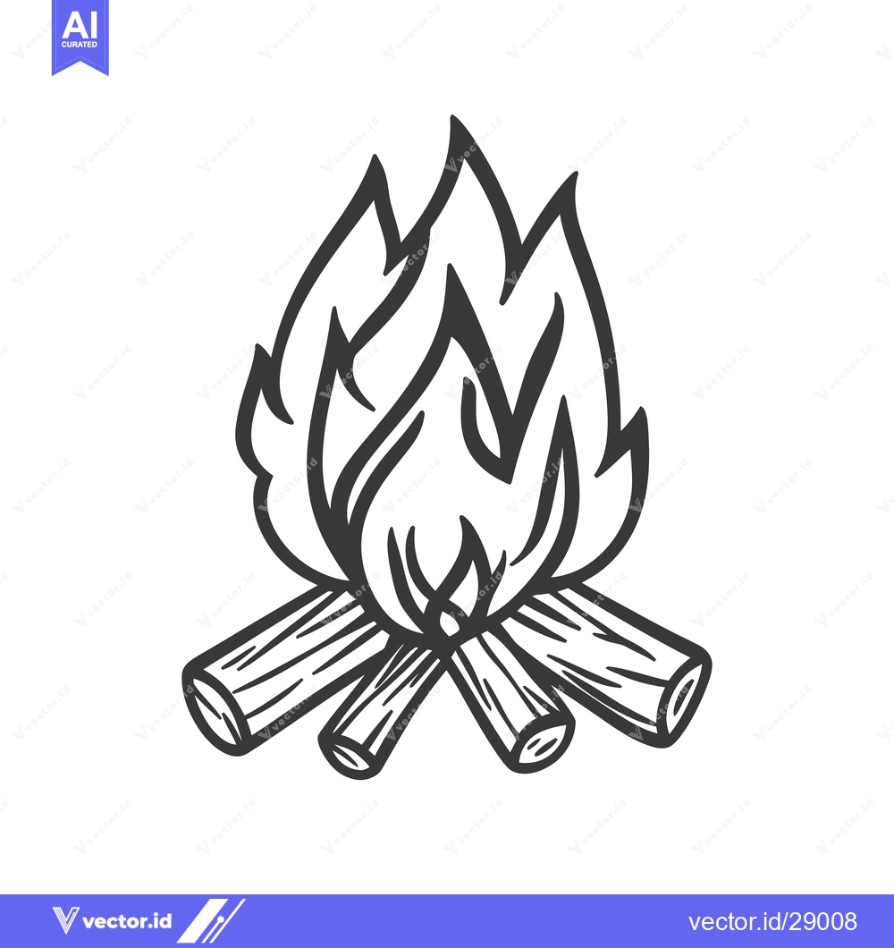 Premium Vector dari A black and white illustration of a campfire burning brightly
