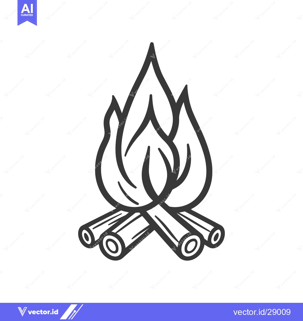 Premium Vector dari The image depicts a drawing of a campfire ablaze with flames