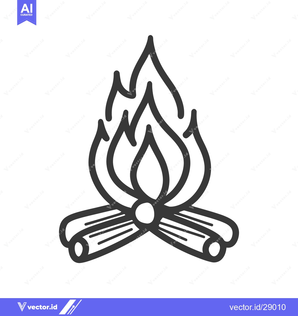 Premium Vector dari Simple illustration of burning flames atop wooden logs for a campfire