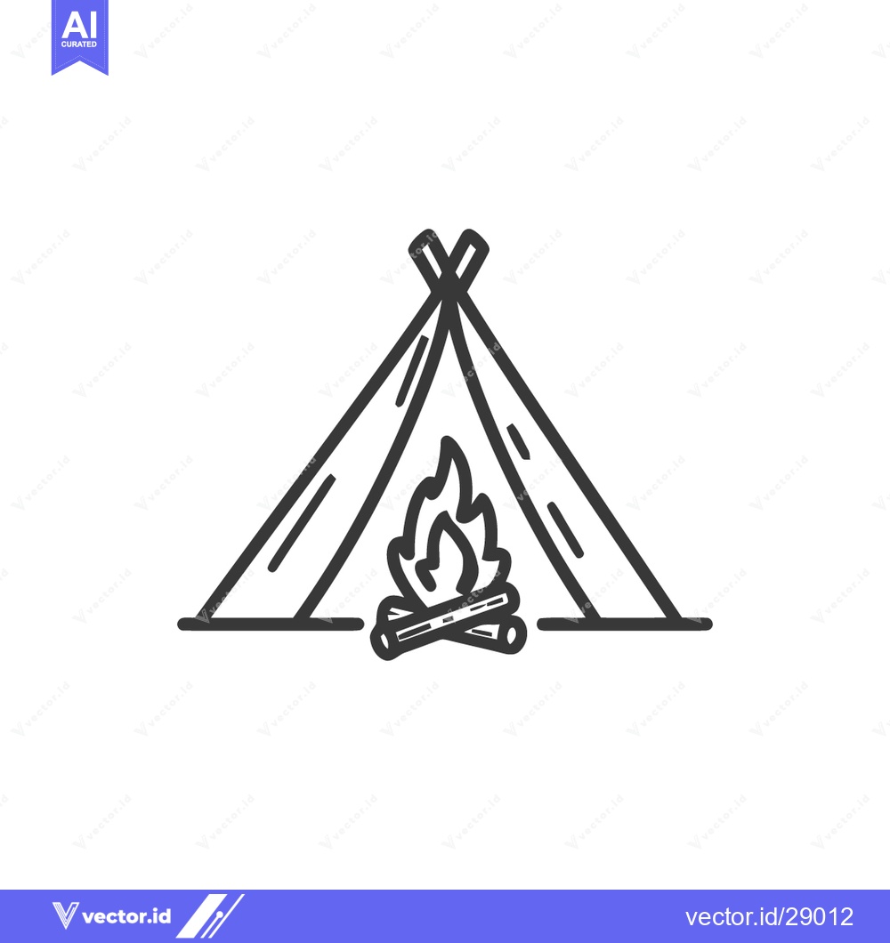 Premium Vector of Minimalist Campfire Icon: Tent and Burning Logs Outline