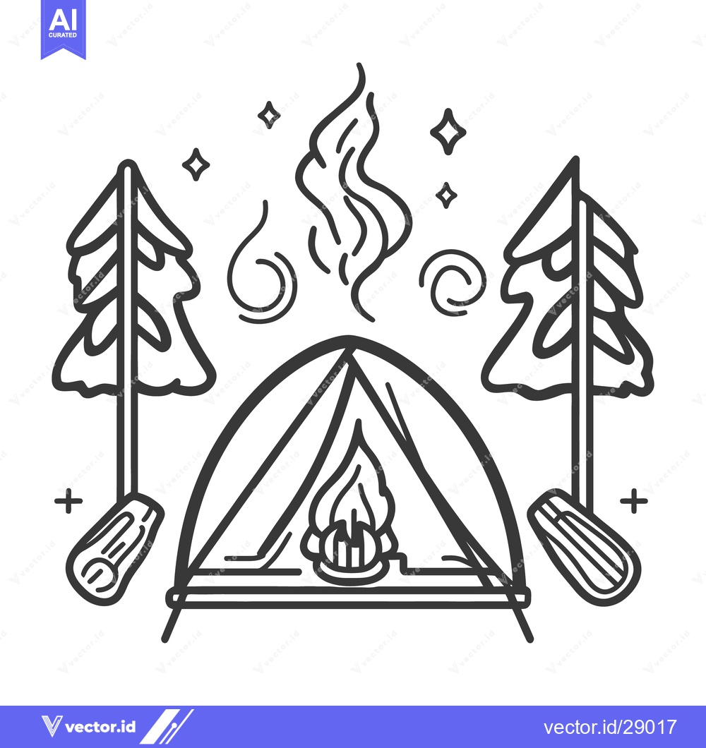 Premium Vector dari A simplistic line drawing of a campfire in the wilderness