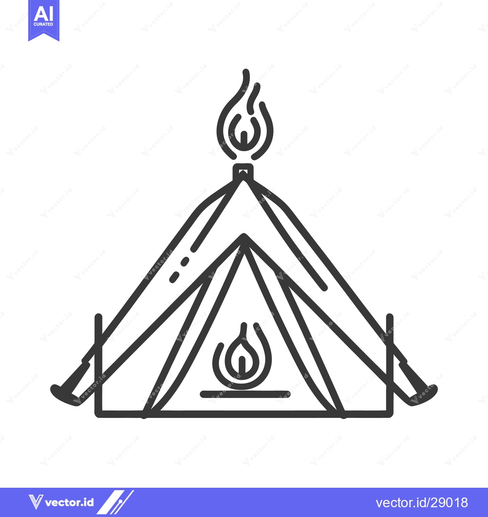 Premium Vector dari A minimalist camping tent with two decorative flames burning brightly