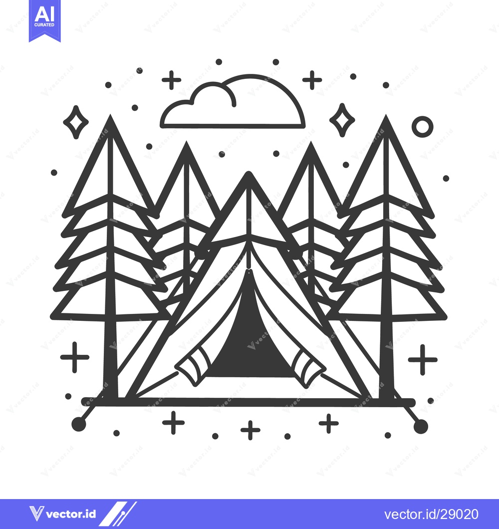 Premium Vector dari An illustrative camping scene featuring tent trees and nature elements