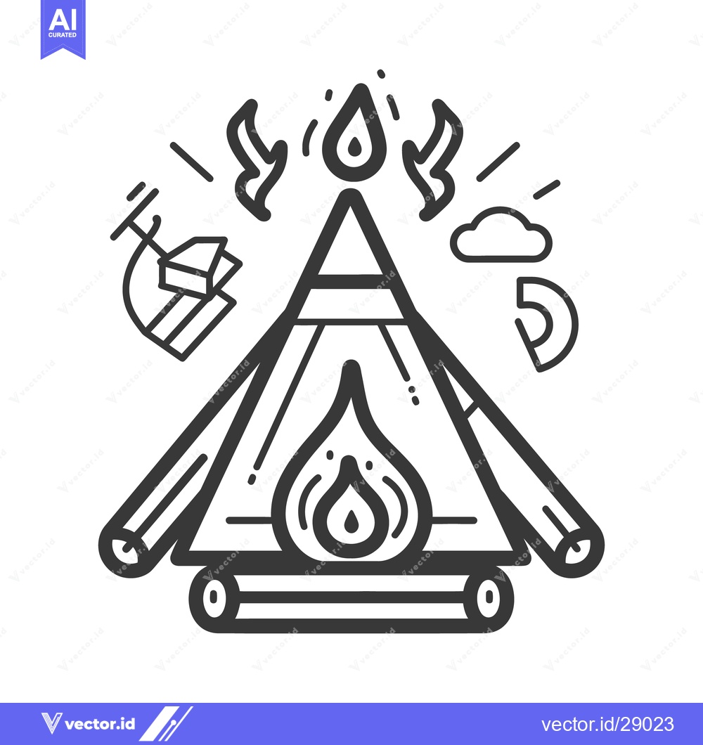 Premium Vector dari A simple illustration showing a tent fire and other camping symbols