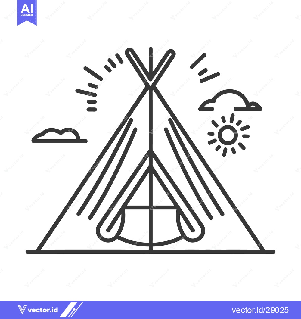 Premium Vector dari Simple illustration of a teepee with clouds and sunny weather