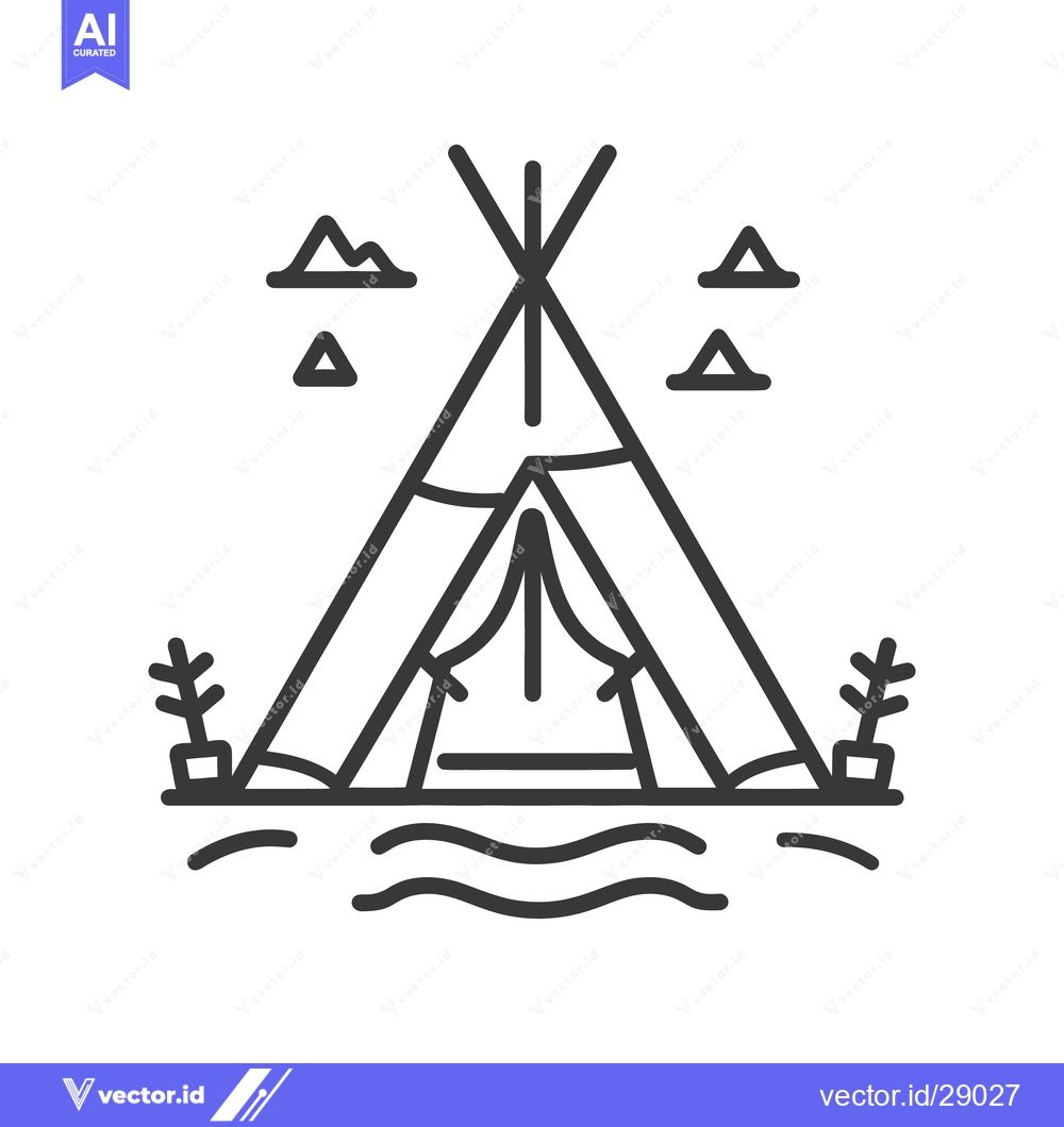 Premium Vector dari Simple illustration depicting a teepee tent with mountain and tree sym