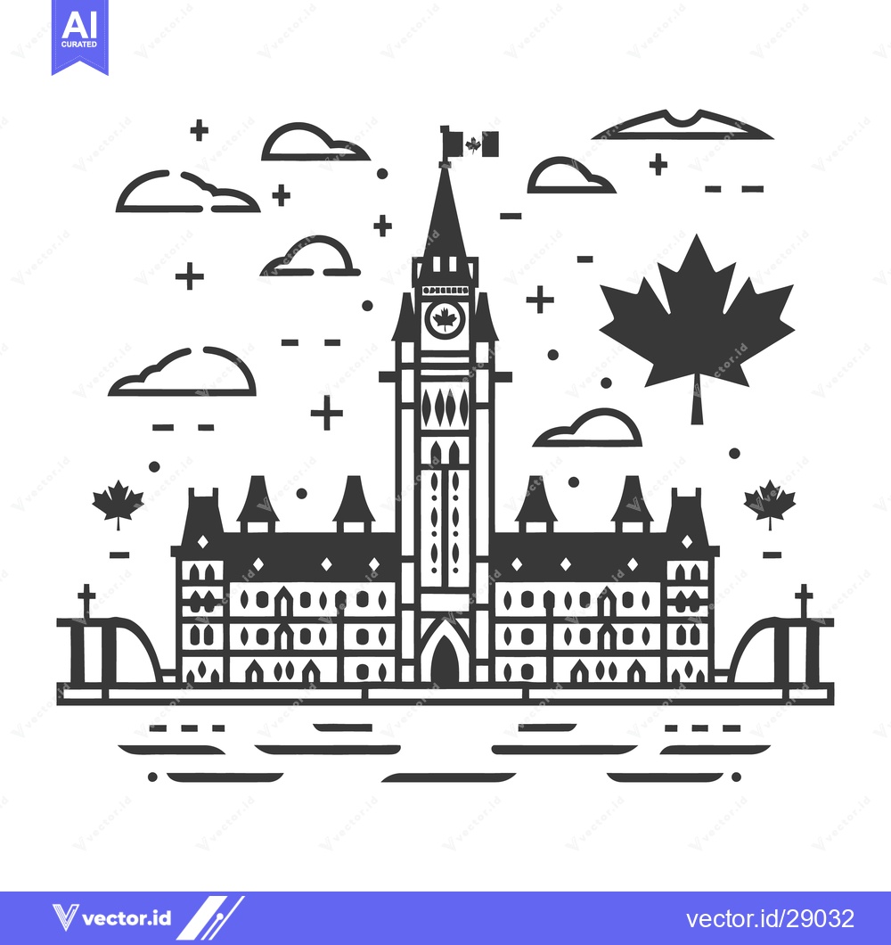 Premium Vector dari An illustration shows a building with a clock tower and symbols