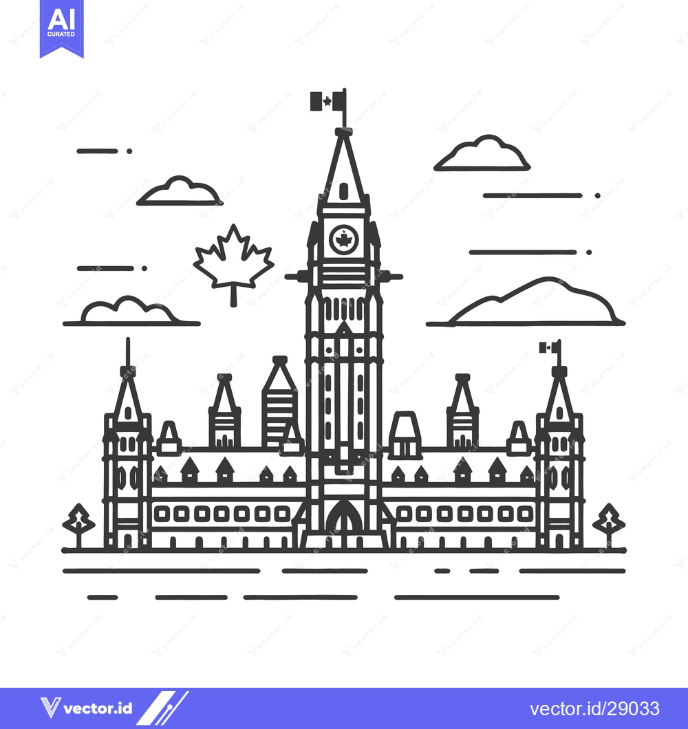 Premium Vector dari Black and white linear illustration depicts a large government buildin