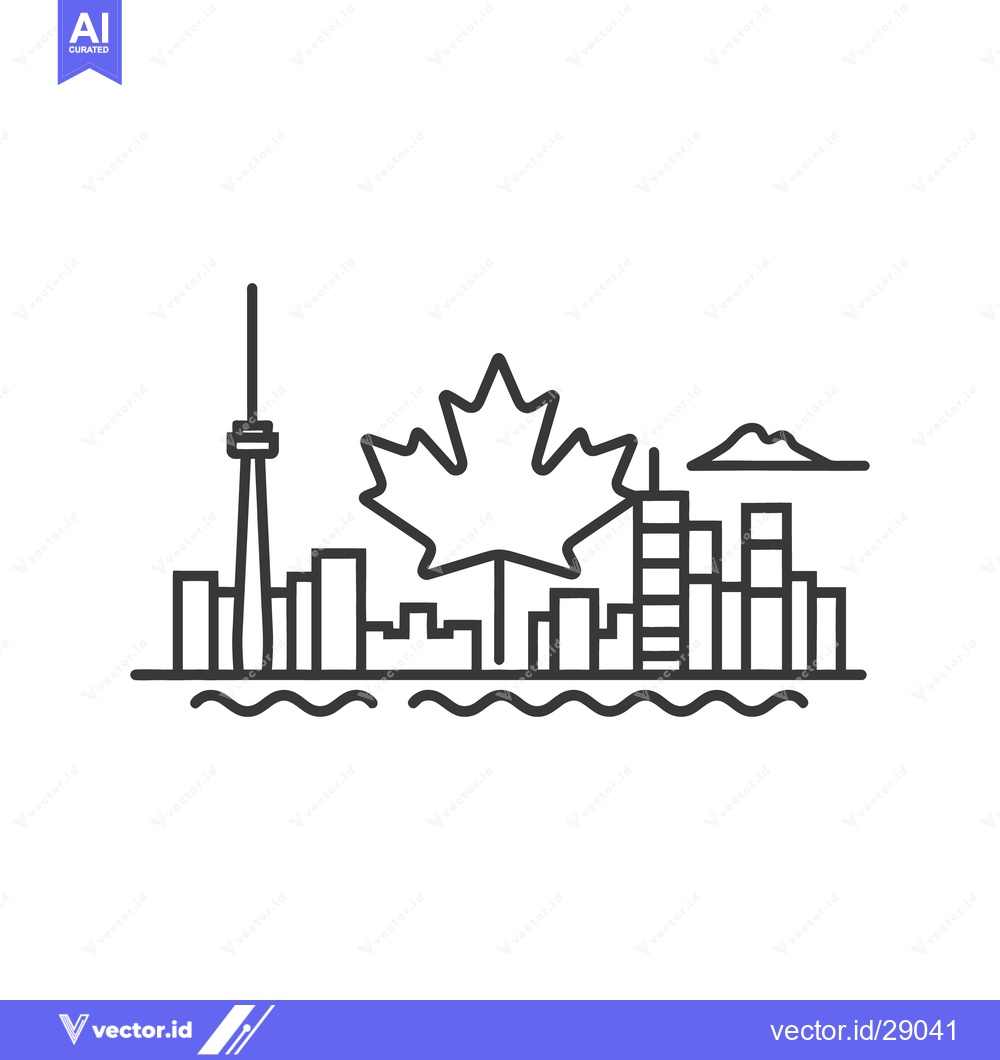 Premium Vector of Outline of a skyline featuring a large maple leaf symbol